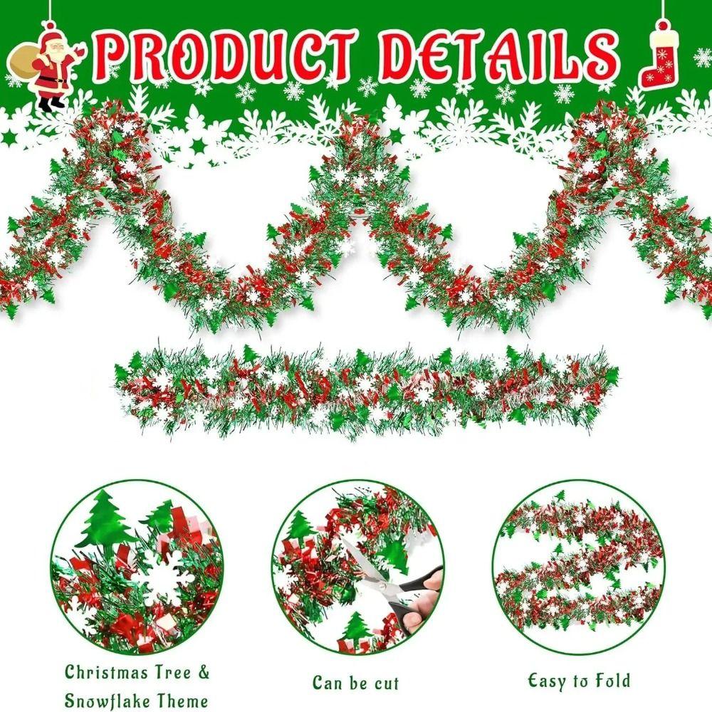Hanging Xmas Tree Decor Ribbon 2m Tinsel Garland Christmas Snowflake Pendant Indoor Outdoor