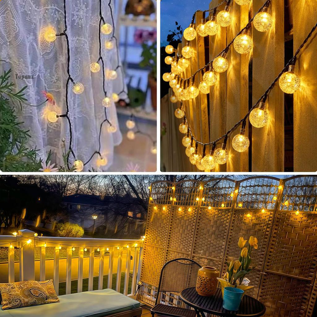Topamz Solar LED String Lights, 50 LEDs, 7m, with Remote Control, 8 Modes & Timer Function, IP65 Waterproof, Automatic On/Off at Sunset/During the Day