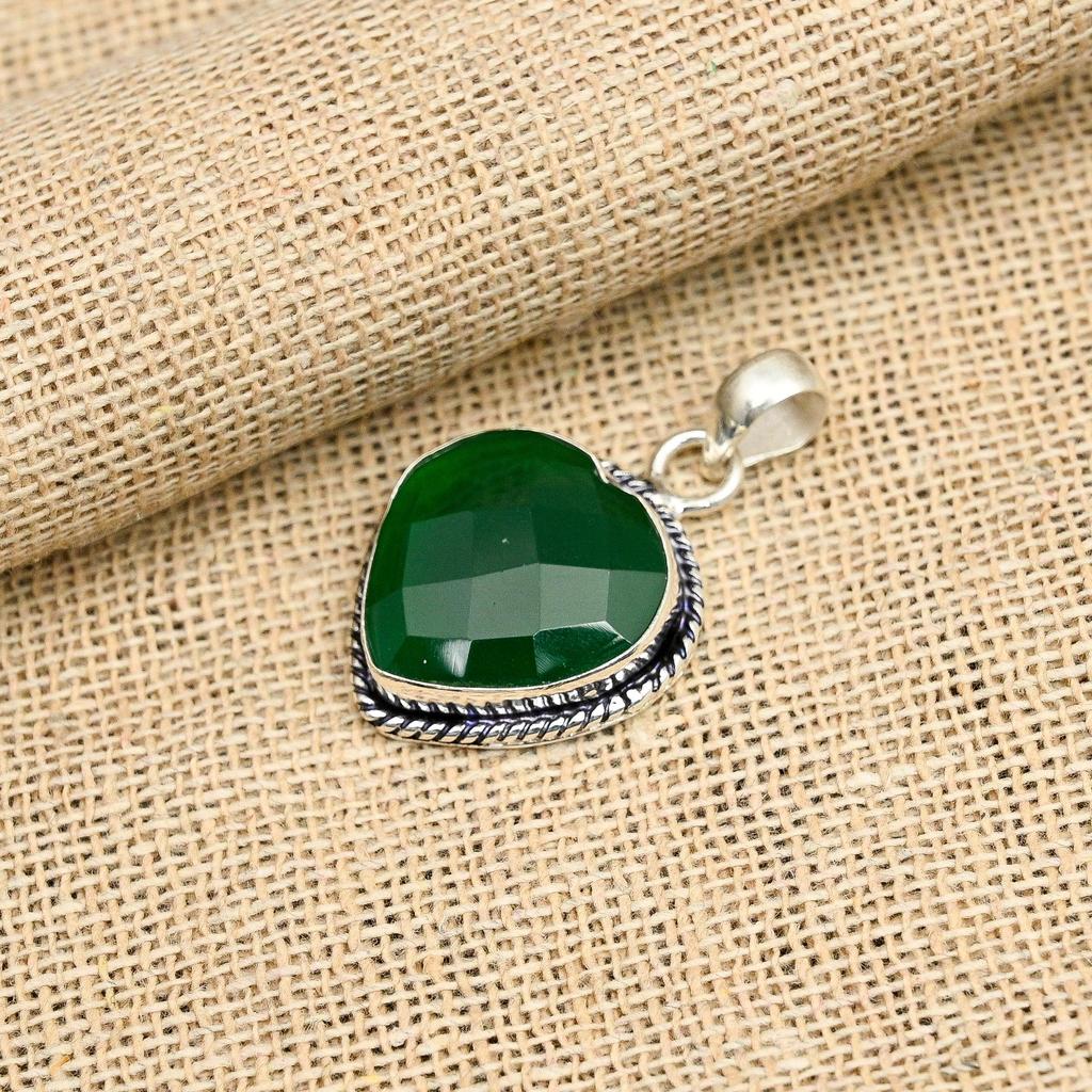 Green Onyx Gemstone Handmade 925 Solid Sterling Silver Jewelry Pendant For Women