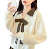 Bow Tie Decoration Women's Sweatshirt Lapel Contrasting Solid Color Long Sleeved Pullover Korean Version Autumn New Style Loose Woman Top