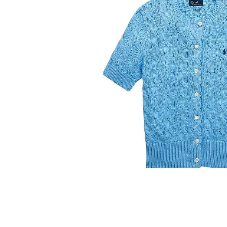 Polo Ralph Lauren Ss23 Solid Color Logo Embroidered Crew Neck Single-Breasted Short Sleeve Knit Cardigan Women cardigans Blue WMPOSWENDW20150-400