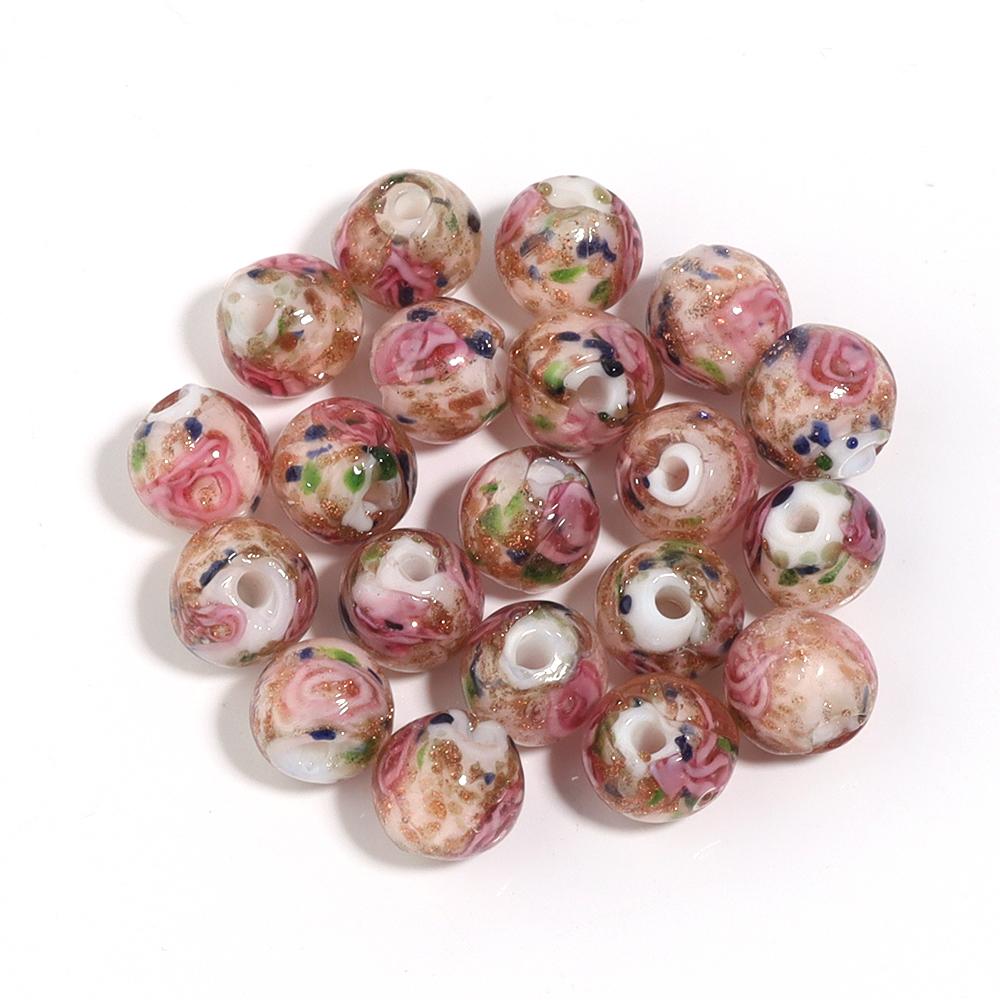 10Pcs 8mm Lampwork Transparent Flower Beads Glass Loose Round Beads For Handmade Women Bracelet Making DIY Jewelry Supplies