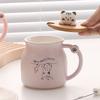 Cute Cartoon Cat Ceramic Mug with Lid and Spoon – Breakfast Coffee Cup