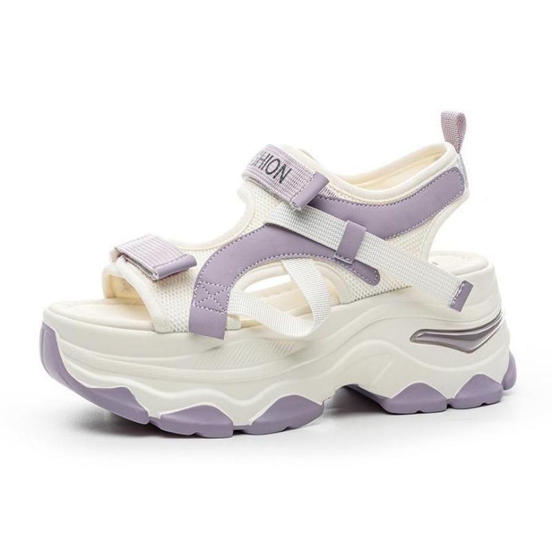 Fashion 7CM Air Mesh Synthetic Leather Sandals Breathable Women Summer Hollow Slipper Fashion Summer Sandals Platform Wedge Flats Shoes