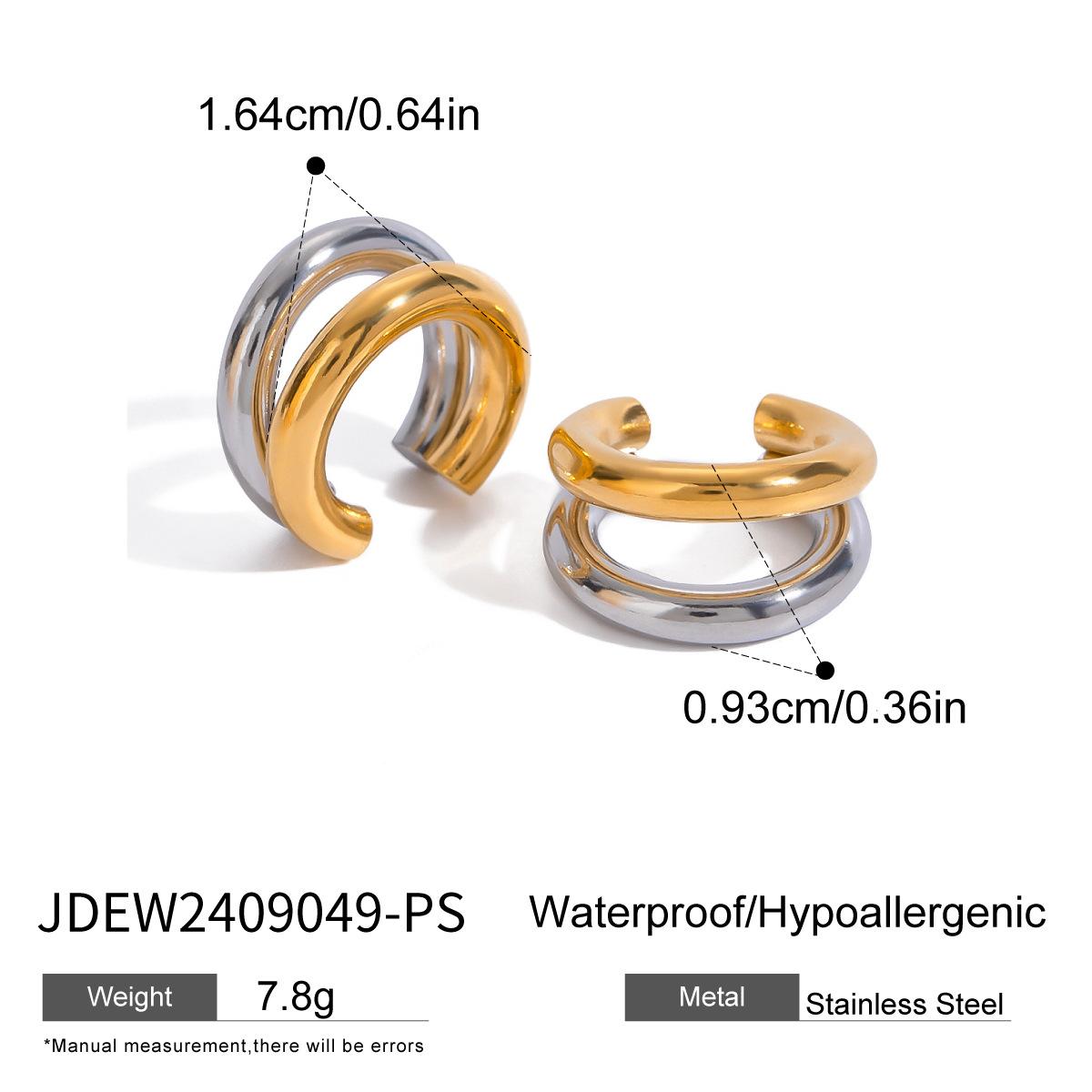 New Arrival Fashion Jewelry 18K PVD Gold-Silver Color Earring Stainless Steel Chunky Two Tone Earrings Clip Ear Cuff Ins Style