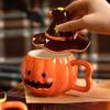 Ceramic Pumpkin Mug Cup Witch Hat Lid Spoon Halloween Coffee Milk Tea Cup Cute Drinkware Office Party Gift for Friend Family