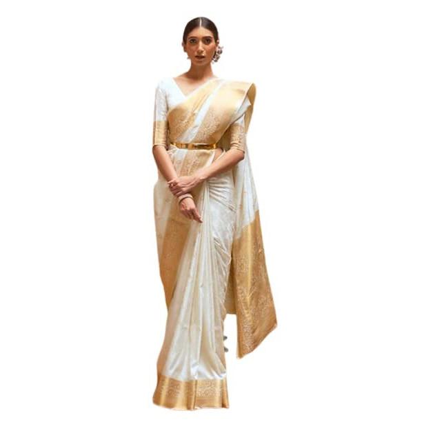 RSINC Women's Banarasi Patola Silk Blend Saree with Blouse Piece Colour White B099NWXGD9