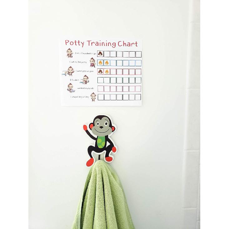 Potty Training Sticker Chart Reward- Monkey Design for Toddler Girls and Boys, Toilet Seat Motivational Weekly Progress Gift with 50 Poop Pee Sticker