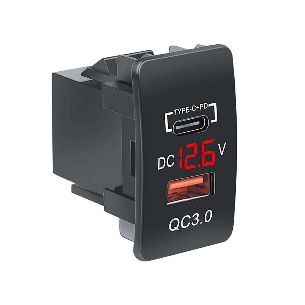 12V-24V Car Charger QC3.0 Type C PD with LED Voltmeter Outlet Waterproof USB Charging Port Adapter for Honda Old Style Modify