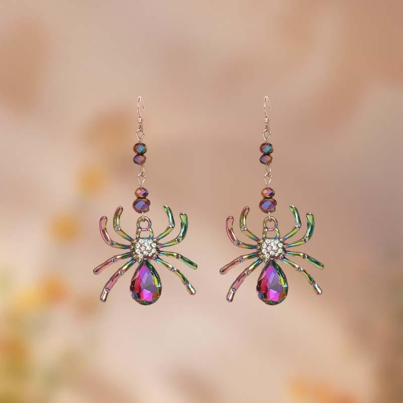 Halloween Colorful Spider Earrings for Women Shiny Crystal Inlaid Zircon Punk Insect Water Drop Earrings Festival Party Jewelry