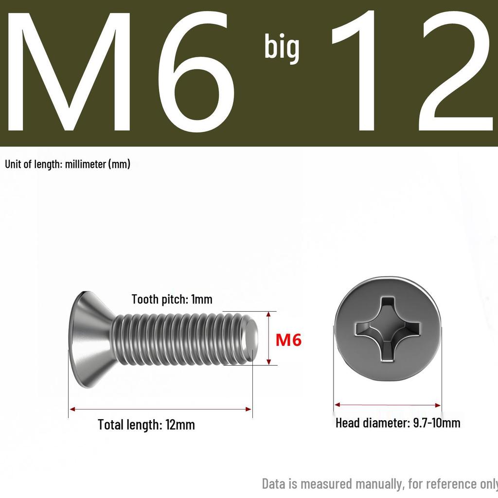 201 Stainless Steel Countersunk Phillips Head Screw: Flat Head Bolt M2-M8