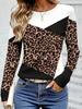 Women's Autumn Casual Tops, Long Sleeve T-Shirt With Color Block Patchwork Printed Pattern, Classic Design, Versatile, Comfortable Dusty Pink