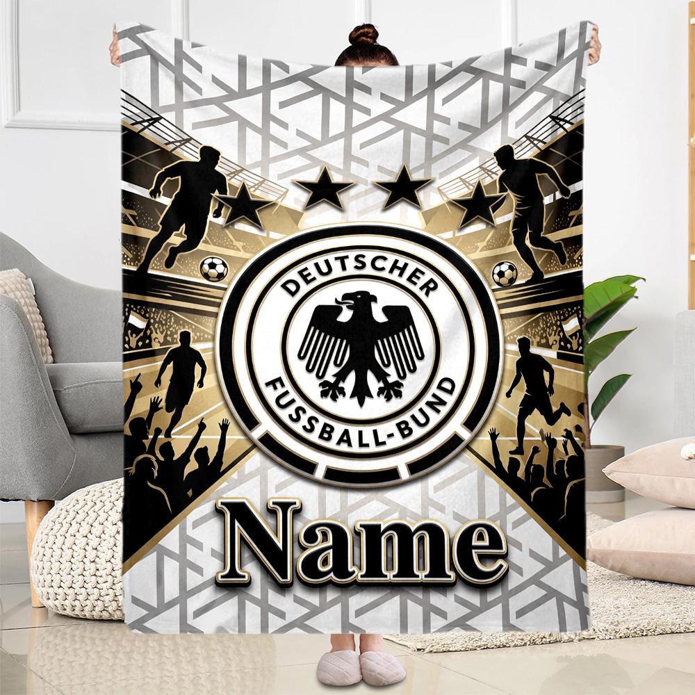 German Football Crest Personalized Text Blanket Lightweight Customizable Blanket Comfortable Throw For Sofa Office Chair Bedding Home Decor