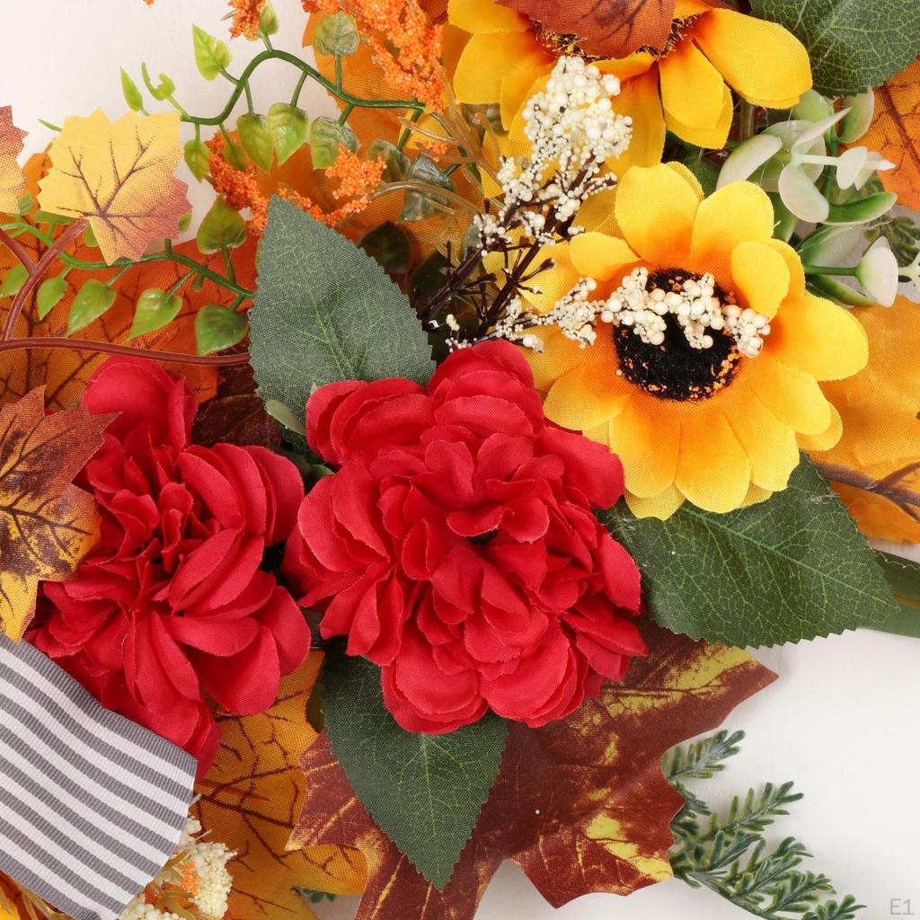 Fall Wreath Maple Leaves Harvest Wreath, Handmade Autumn for Front Door Garland