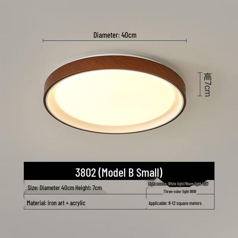 Mid-Century Ultra-Thin Walnut Grain Ceiling Light for Living Room & Bedroom