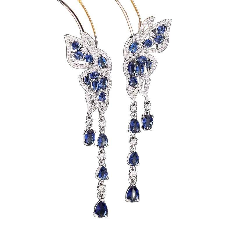 Long Butterfly Fringed Earrings To Modify The Face, Temperament Flying Together, Light Luxury High-end Dress, Blue Earrings
