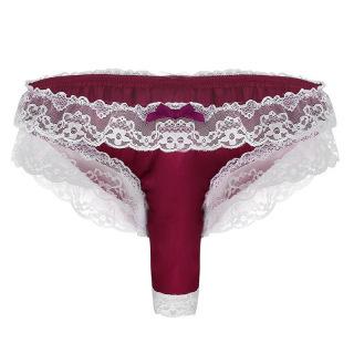 Mens Satin Panties Frilly Lace Trim Sissy Panties Sexy Open Elephant Nose Lingerie Crossdressers Underwear Maid Cosplay Briefs