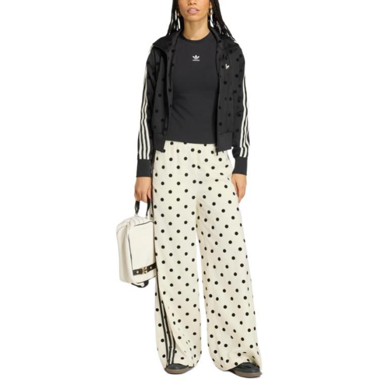 adidas Orijinal Saten Puantiyeli Lastikli Bel Bol Geniş Bacak Örgü Spor Pantolon Kadın alt KV1168