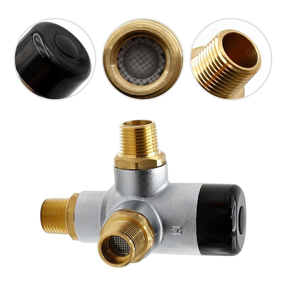 Brass Three Way Thermostatic Valve for RV Water Heaters Easy Installation Compact Design for Efficient Water Temperature