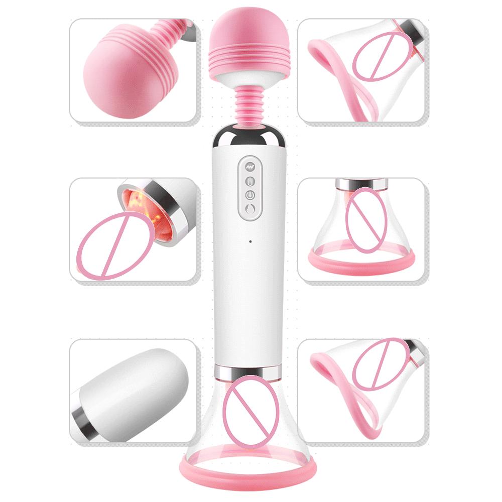 Tongue Licking 3 in 1 Nipple Clit Sucking Vibrators Heating Clitoris Stimulator Power Magic Wand AV Vibrator Adult Products Sex Toys for Women