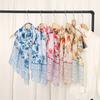 Stiksel Kleur Katoen Voile Hijab Dames Bloemenprint Sjaal Dunne Zachte Viscose Sjaal Moslim Kleurovergang Foulard Turban Zakdoek