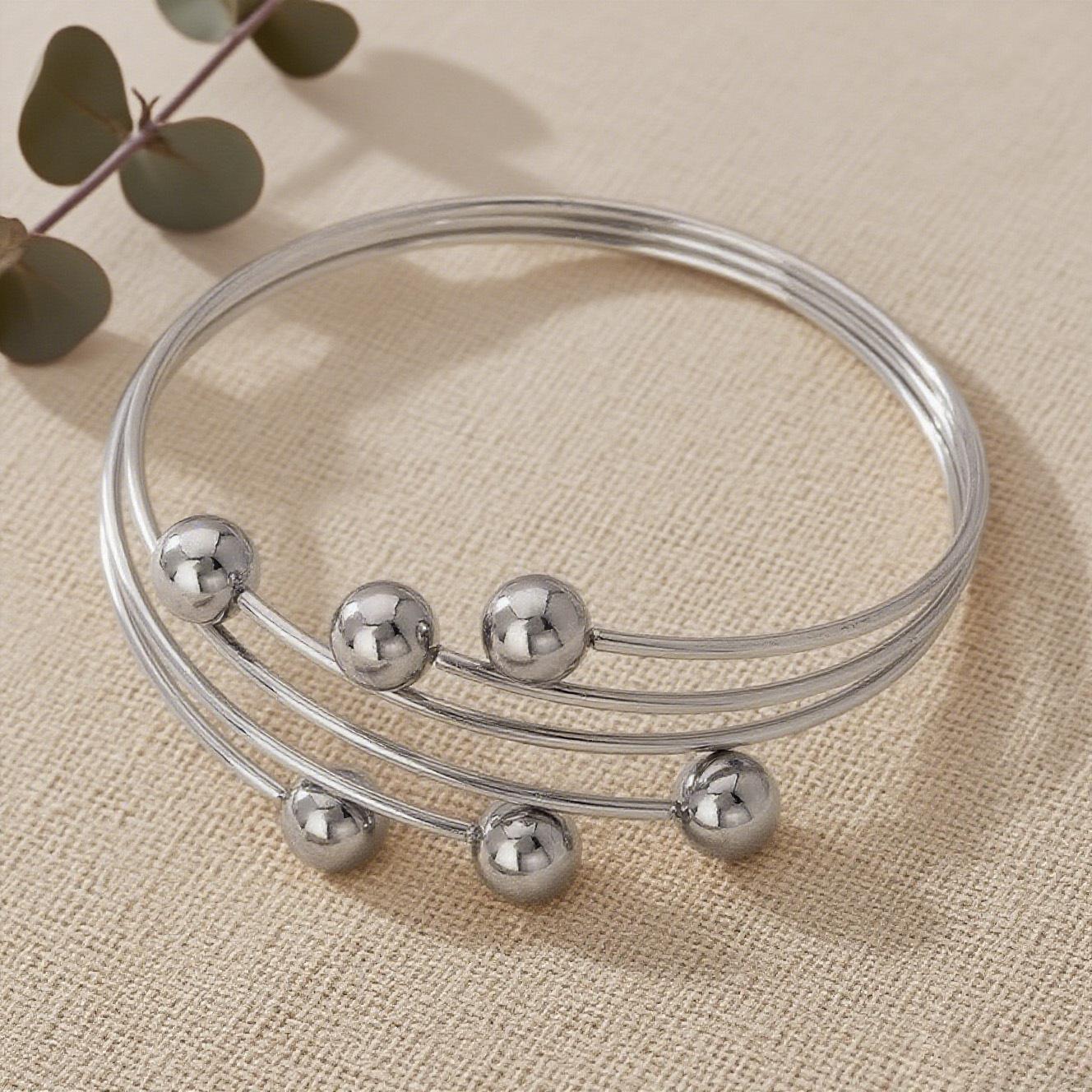 

Metal Personality Gothic Exquisite Upper Arm Bracelet Opening Adjustable Multi-layer Ball Arm Ring Design Female серебряный серый