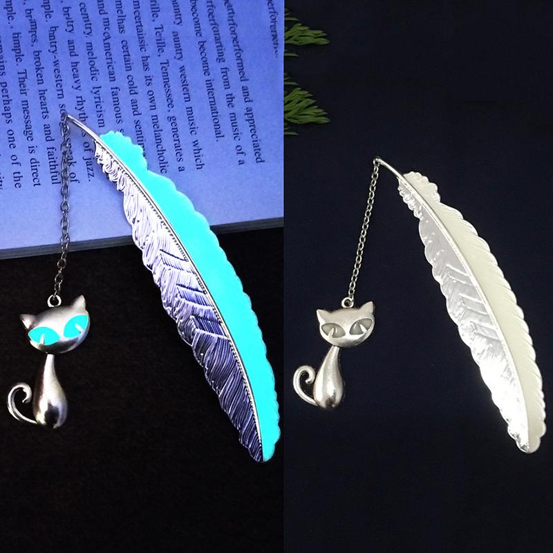 Cute Luminous Metal Feather Bookmarks Kawaii Butterflies Owl Dragonflies Book Marks For Teachers Gift Beautiful Book Accessories