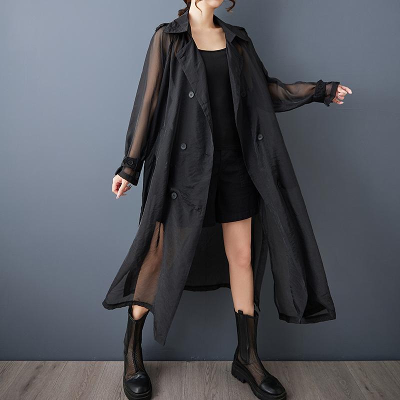 

Xitao Корейский стиль Отложной воротник Тонкий тренч Женский Длинный рукав Однотонный Лоскутный Осенний Женский Свободный Модный Плащ GJ1222 One Size чёрный