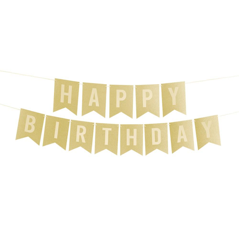 Glitter Rose Gold Happy Birthday Pull Flag Party Decoration Banner