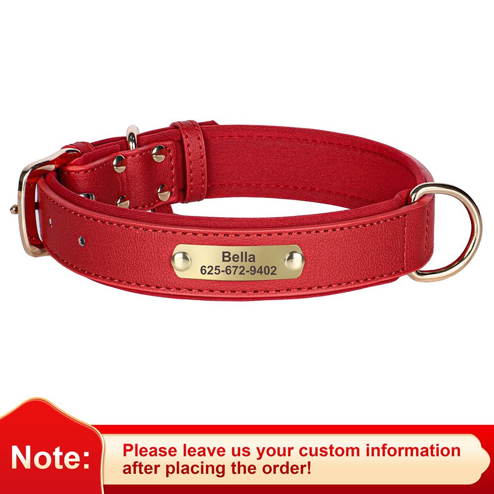 Personalized Dog Collar Soft Leather Dogs ID Tag Collars With Free Engraving Nameplate Anti-lost For Small Medium Dogs Pitbull