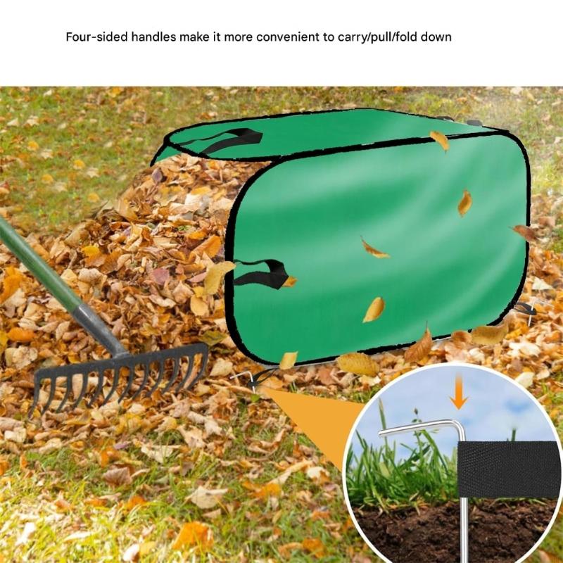 

Heavy Type Fabric Leaves Collector Sacks Frame With 4 Anchoring Stakes For Yard Maintenance X3UC CN