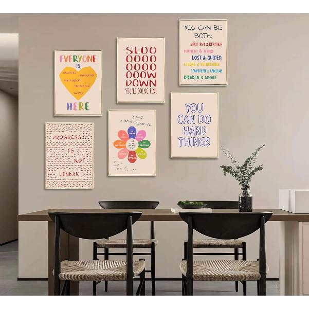6Pcs Mental Health Wall Art Therapy Office Wall Decor Classroom Poster Motivational Pirational Quotes Pictures Boho Painting Positive Artwork Canvas