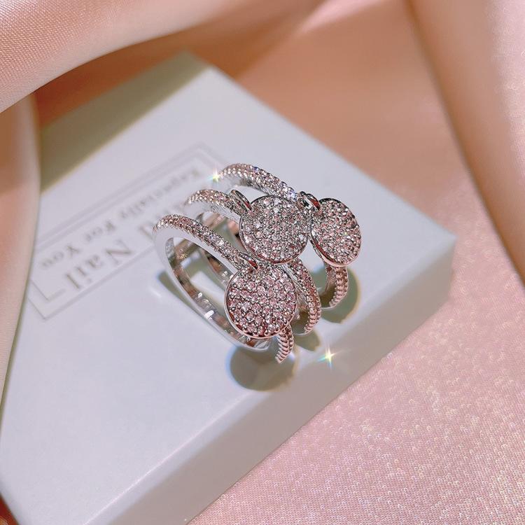 Роскошное Светлое Роскошное Групповое Кольцо с Розовым Алмазом Женское Цветок Полностью Алмазное Кольцо no. 6