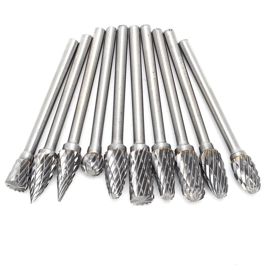 10Pcs Rotary File Milling Cutter Carbide Grinding Head Woodworking Reaming Carving Router 3x6