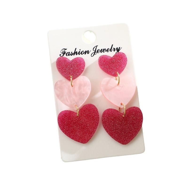 Colorful Valentine's Day Acrylic Heart Earrings with Textured Pendant