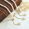 Luxury European Style Freshwater Pearl Titanium Steel Gold Plated Snake Bone Necklace For Women