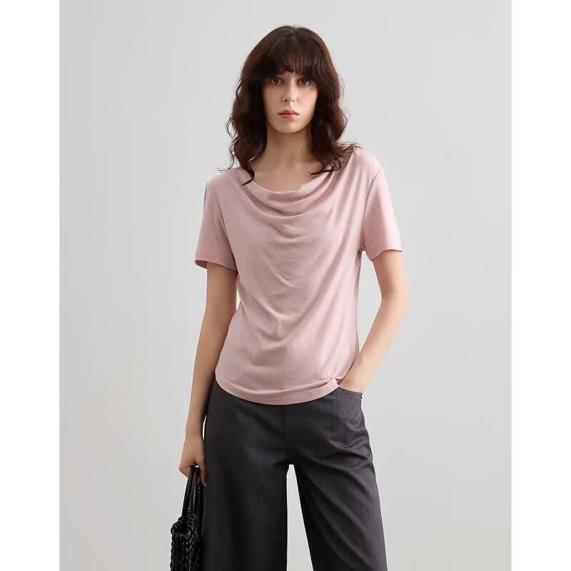 Demana Elegantes Damen-T-Shirt aus Wolle und Lyocell mit Drapierter Halslinie