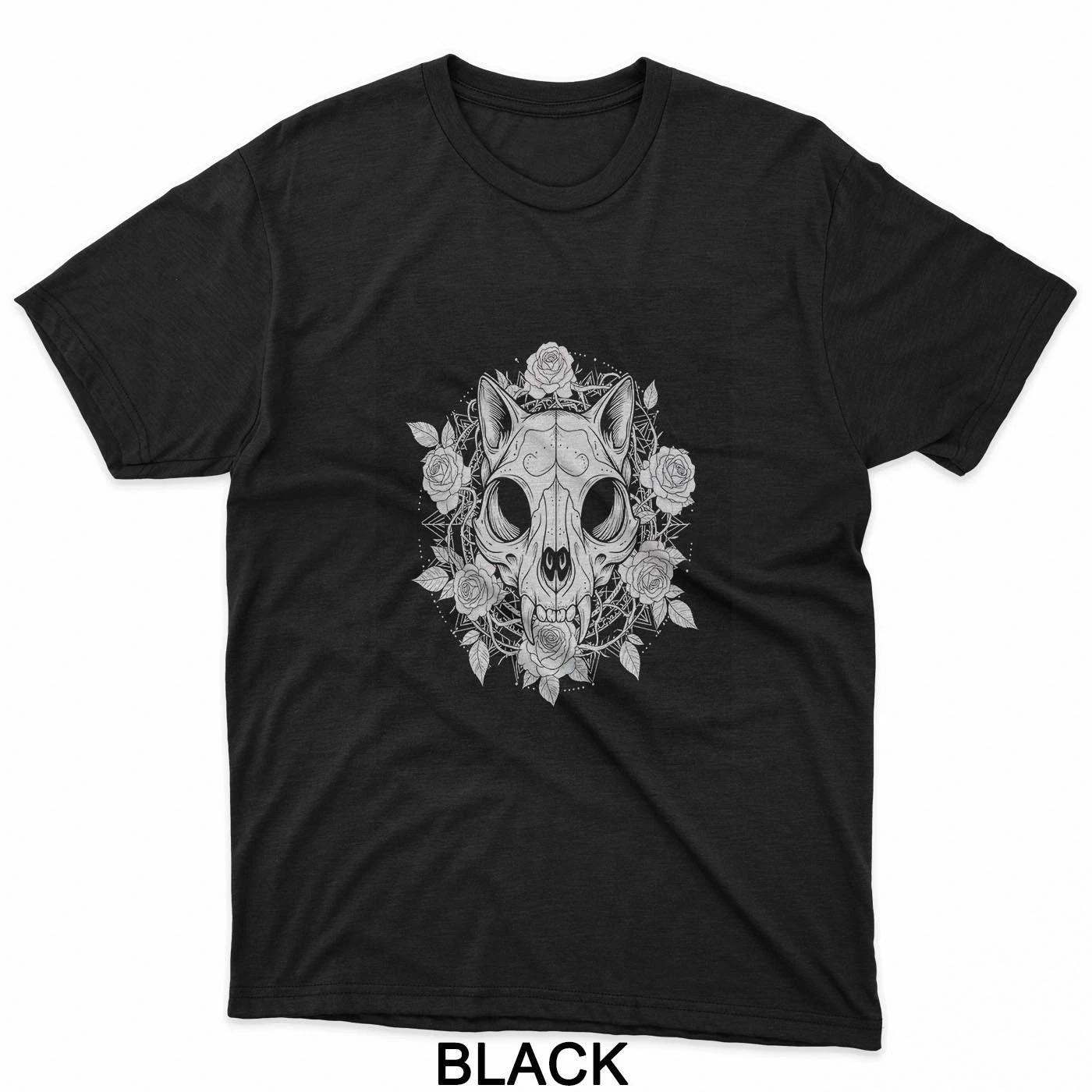 Cat Skull Mandala Gothic Sacred Geometry Feline Design T-Shirt L