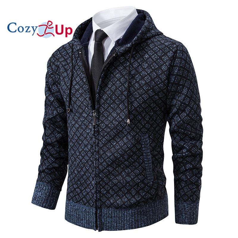 

Уютный мужской повседневный тонкий кардиган с капюшоном и полной молнией, свитер на осень и зиму, простой M синий