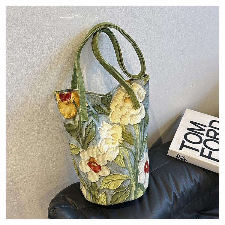 

Холщовая сумка Весна/Лето: Нишевая сумка-ведро из акварельной кожи для ежедневных поездок на работу темно-зеленого