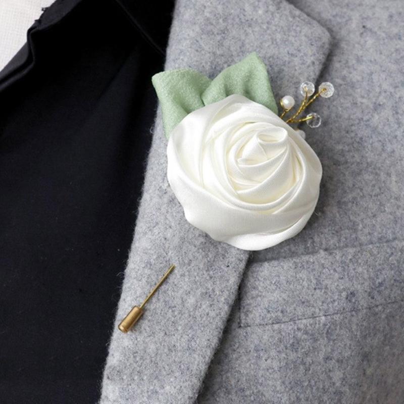 Artificial Rose Flower Set Elegant Silk Rose Boutonniere In Various Color for Wedding Ceremony and Parties