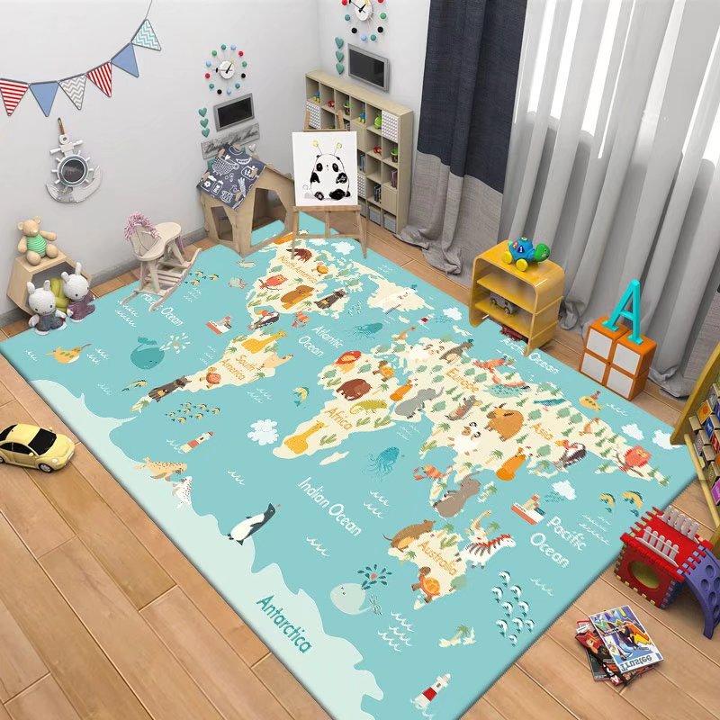 Children's Navigation Map Pattern Carpet Baby Game Crawling Rugs for Living Room Children's Room Decorative Anti Slip Floor Mats