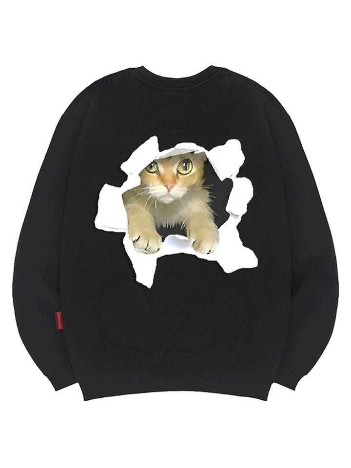 Ellamo Cat In The Hole Sweatshirt Unisex Big Sizes S~4Xl