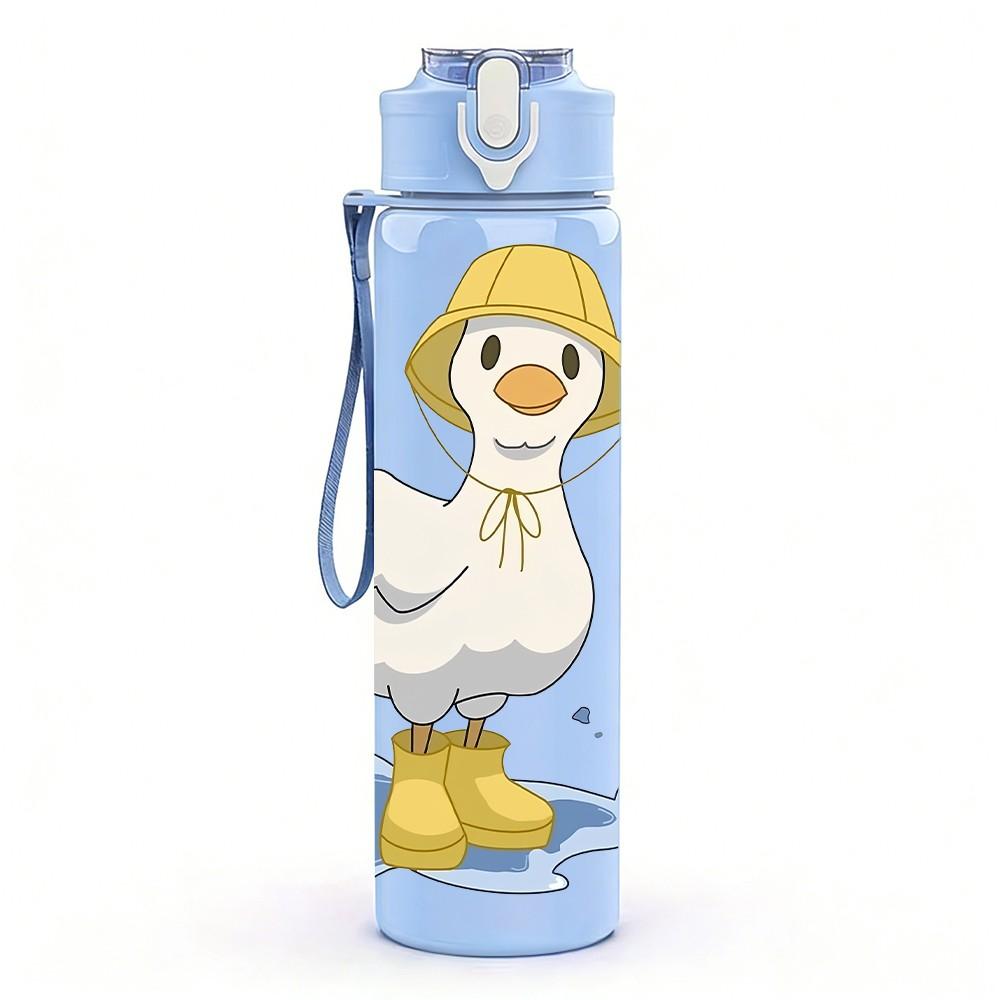 1PC Little Yellow Duck Floating Water Print 750ml Color Plastic Sports Water Bottle Leakproof Flip Straw Lid Suitable for Sports Office Home Use