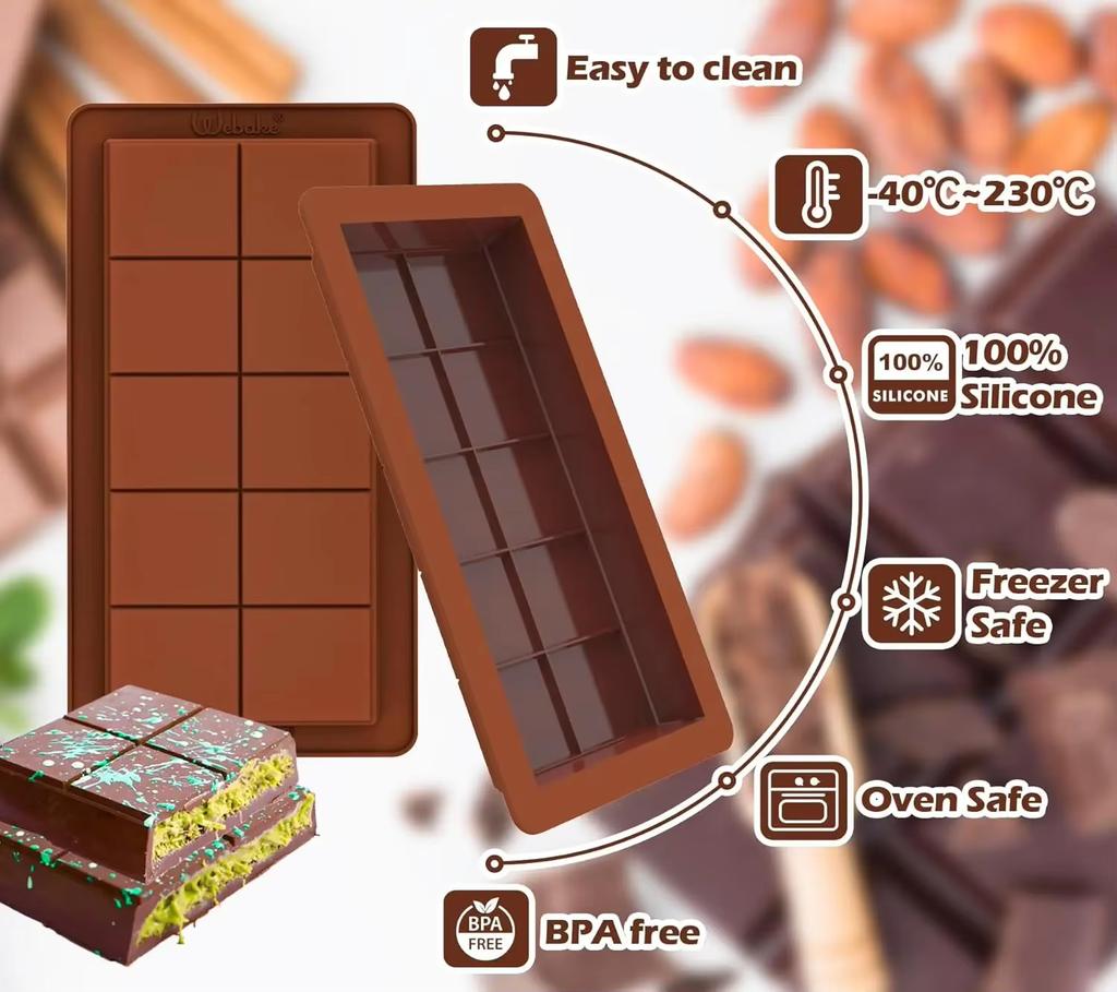 2PCS Chocolate Mold Rectangular Silicone Mold Food Grade Silicone DIY Hand Sandwich Homemade Tools Baking Supplies Candy Making