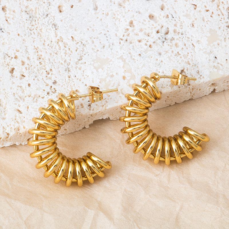 

Gold Titanium Steel Minimalist C-Shaped Hoop Earrings for Women