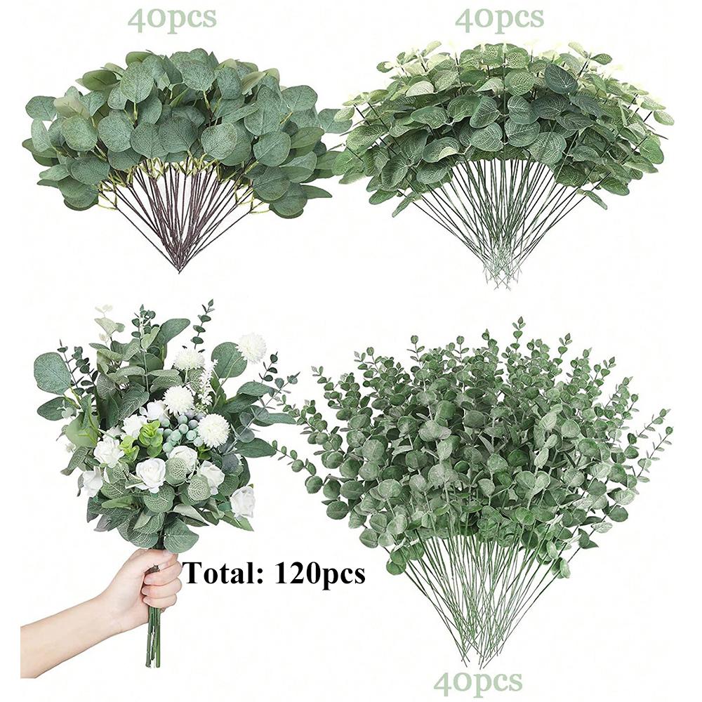 30/60/120Pcs Artificial Eucalyptus Leaves Stems Bulk 3 Kinds Mixed Silver Dollar Eucalyptus Bouquets Floral Wedding Home Decor