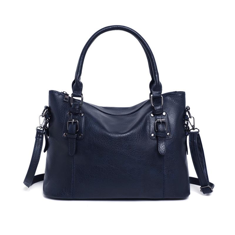 

Europe, America autumn and winter fashion trend portable tote soft leather large capacity texture retro simple shoulder bag темно-синий