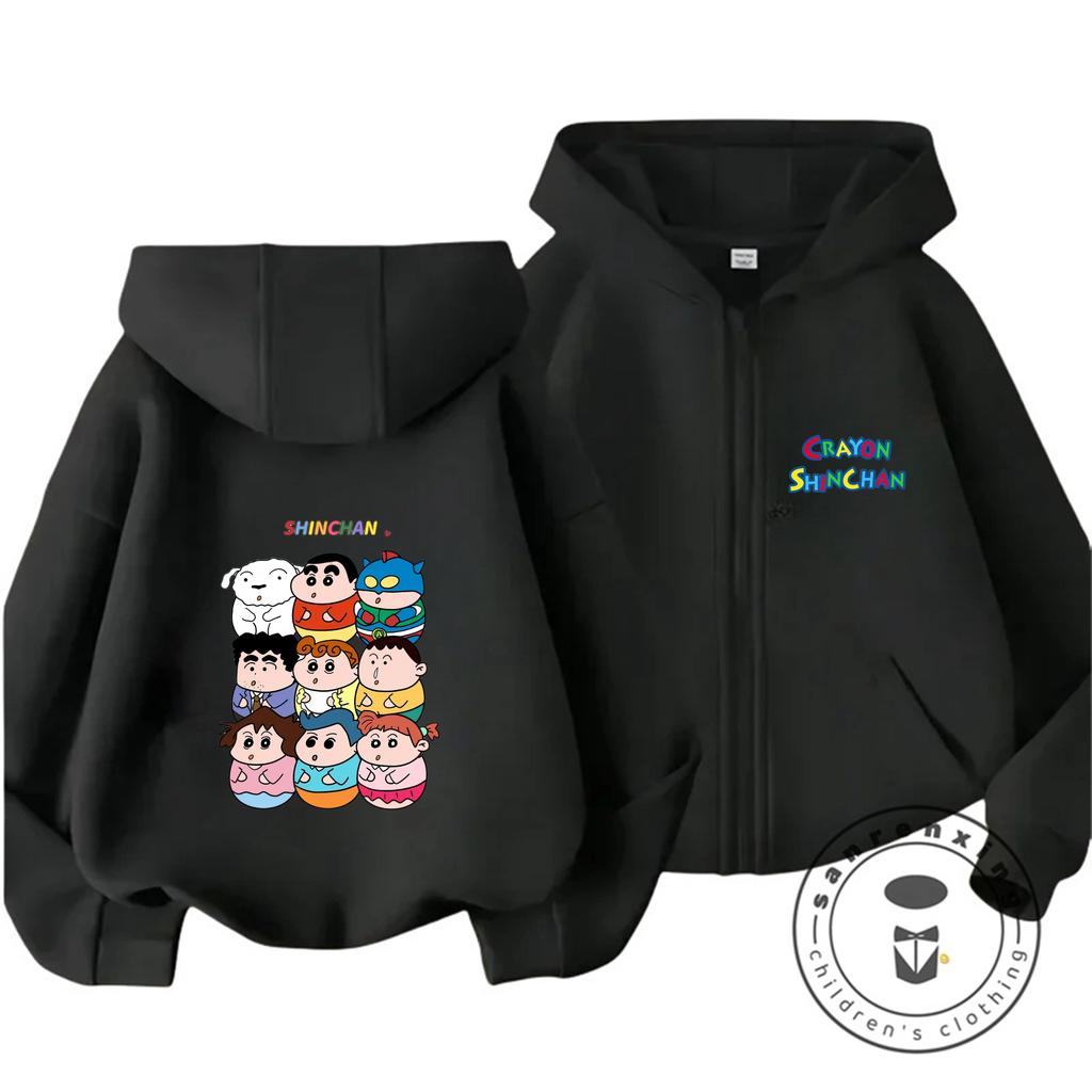 Trendy Kids Zipper Hooded Sweatshirt Cute Kawaii Winter Street Style Tops Crayon Shin Chan Children 3 14