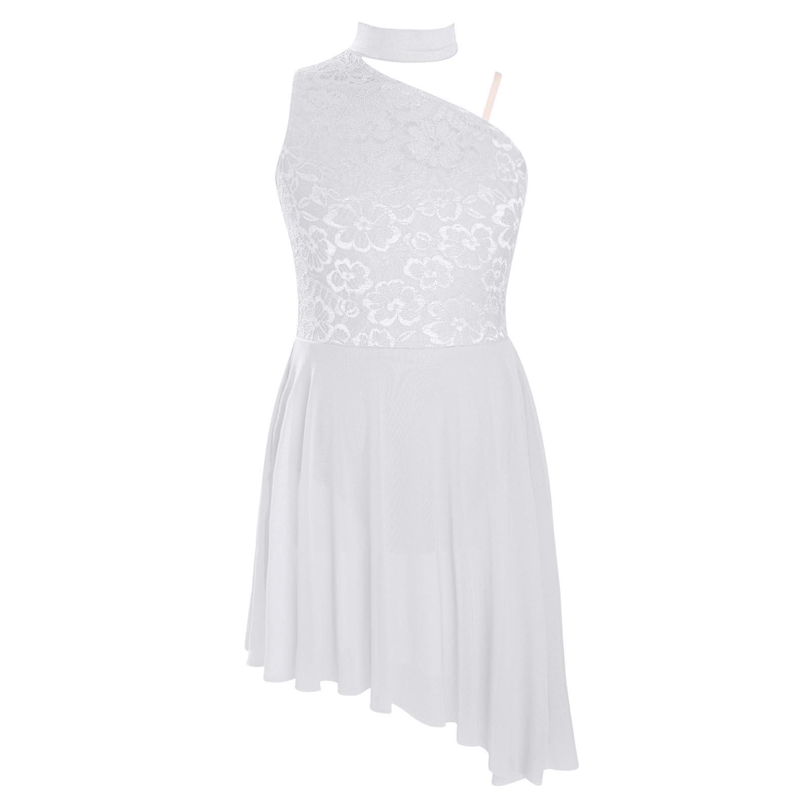 

Современное лирическое танцевальное платье для девочек с асимметричным подолом, без рукавов, на одно плечо, кружевное платье в стиле пэчворк 5-6 Years белый